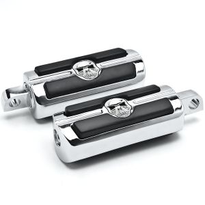 Skull Head Front & Rear Foot Peg Foot Rests Chrome for Harley Davidson (All Years)
