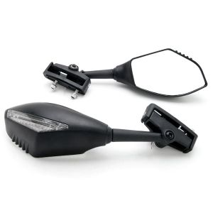 Universal Matte Black Integrated Motorcycle Racing Mirrors with LED Turn Signals Indicators Blinkers Amber