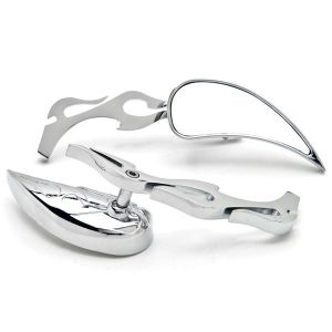 Chrome Tear Drop Flame Custom Rearview Mirrors Harley Motorcycle Cruiser + Bolts