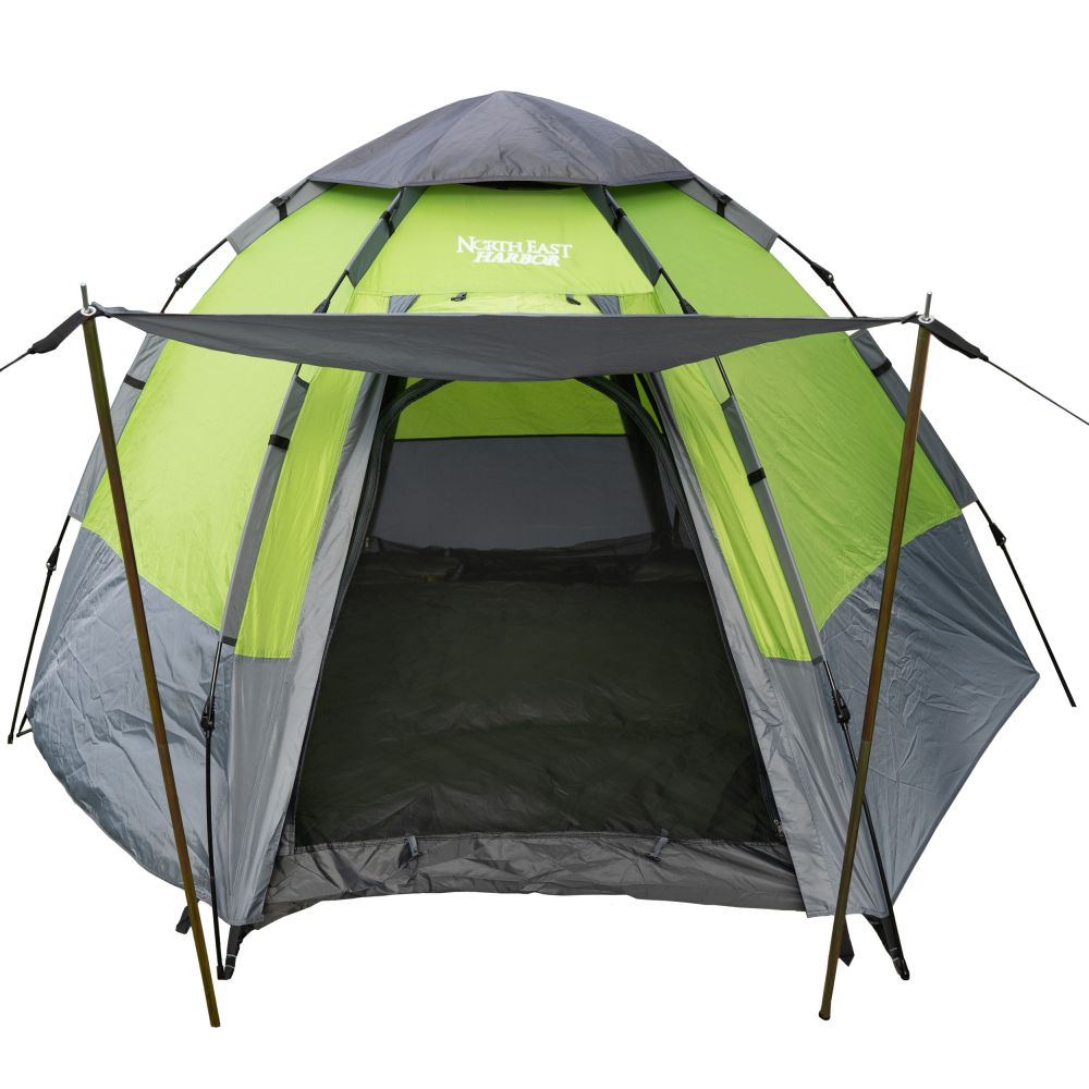 3 Person Instant Automatic Camping Tent Waterproof Double Layered Fabric Portable Hexagon Tent with Carry Bag Green 8.9 L x 8.9 W x 5.25 H